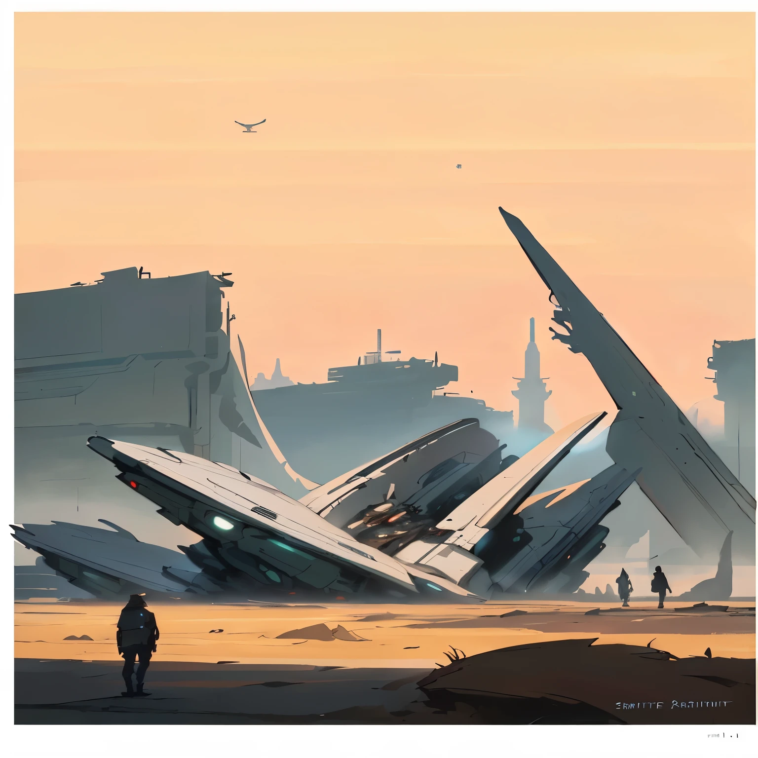 there is a man standing in front of a large plane, Nicolas Bouvier Sparth, estilo espartano, por Sparth, Bastien Grivet, science fiction concept art, science fiction concept art, science fiction concept art, science fiction illustrations, science fiction illustrations, Science fiction art, detailed science fiction art, arte conceitual futurista