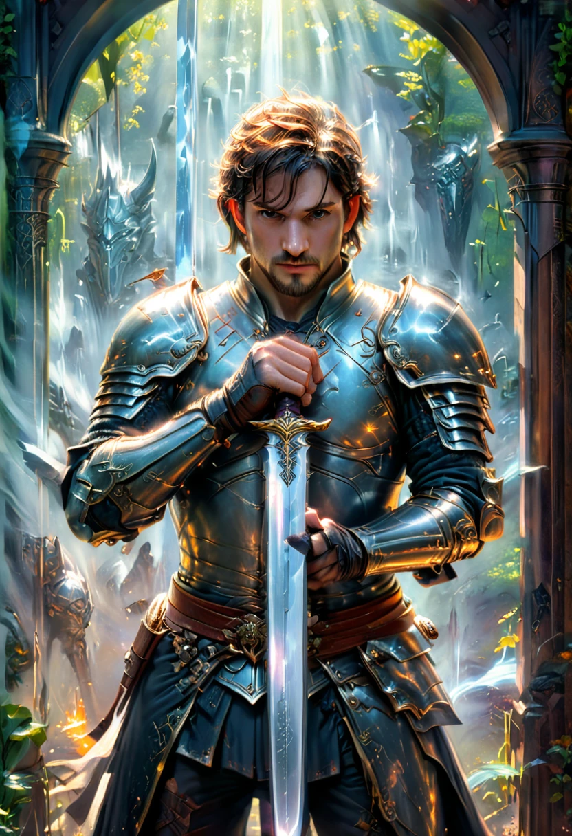 Sworasman, hold sword, by Drew Struzan, best quality, masterpiece, very aesthetic, perfect composition, intricate details, ultra-detailed