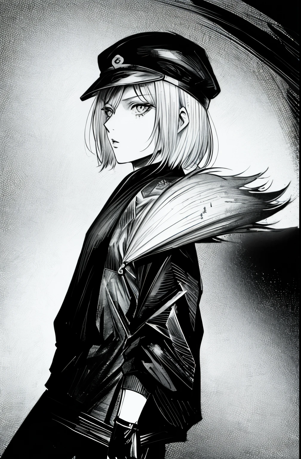 a drawing of a woman holding a baseball bat in her hand, inspirado em Ito Ogura Yonesuke, tinta e screentone, Inspirado por Fan Kuan, inspired by Asai Chū, pencil and ink manga drawing, inspired by Hidari Jingorō, inspirado em Jorge Jacinto, inspirado em Kano Sansetsu