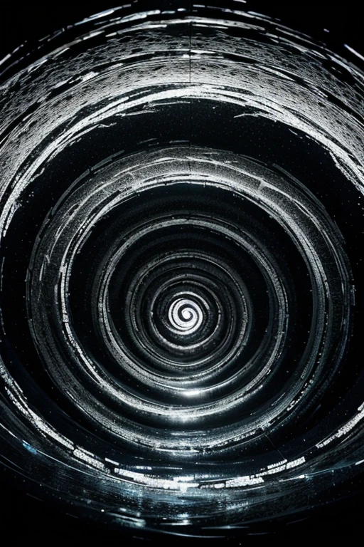 Huge, whirlpool, in the spiritual world, consisting of chaotically moving silver streams, the background is black, anime style, without people, side view, Single object