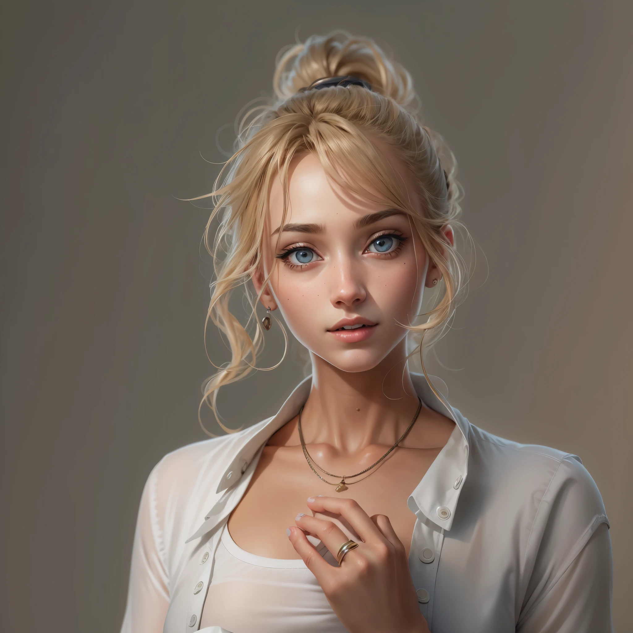 white shirt,upper body,choker,blonde hair,amablitz,masterpiece,best quality,ultra detailed,highres,high-resolution,4k,4kportrait,8k,8kportrait,unity8kwallpaper,extremely detailed CG,realistic,RAW photo,real person,portrait photography,photorealistic,shiny skin,detailed skin,(((dynamic angle full body
and dynamic angle wide shot
and dynamic angle close-up
and dynamic angle upper body
and dynamic angle from above
and dynamic angle from behind
and dynamic angle from below
))),{{{{supermodel }}}},{{{{Photorealistic:1.4}}}}, beautiful detailed, highly detailed eyes and face, beautiful detailed eyes, ridiculous, incredibly ridiculous, super detailed, high resolution, highly detailed, top quality, masterpiece, illustration, highly detailed, CG, unified, 8k wallpaper, amazing, fine detail, masterpiece, top quality, highly detailed CG unified 8k wallpaper, face light, movie lighting
,Bronze Bikini,dynamic pose (paw pose:0.5),surrealistic female portrait, magic lights, 32K resolution, action poses, realistic photography, dynamic lighting, art station, volume lighting, highly detailed face, awarded, shadows