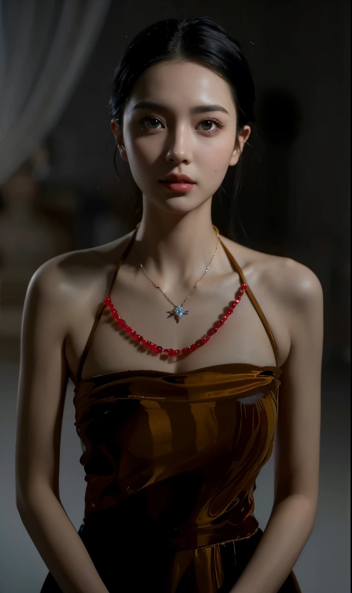Game Art，Best image quality，Maximum resolution，8k，(A half-length photo)，(portrait)，(Head close-up)，(Rule of Thirds)，Unreal Engine 5 rendering works，20 year old girl，((Queen))，The eyes are very detailed，(Large Breasts)，Elegant and noble，Movie Lighting，Ray Tracing，Game CG，((3D Unreal Engine))，OC rendering reflection pattern，4K，Ultra-clear，Sensual，Translucent lace，Fair and plump figure，Pretty Face，Glossy Gel Coat，身着华贵礼服的Queen，Crystal Gem Crown，Necklace jewelry，blue eyes，Black tattoo(whole body)，The tattoo is very three-dimensional，Gorgeous and intricate tattoo designs，Ultra-clear portrait，breasts   symmetrical