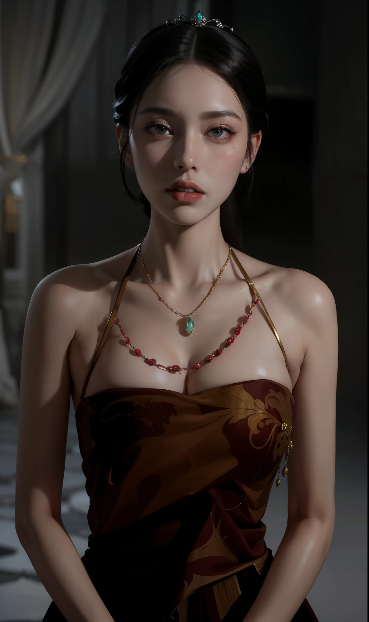 Imperial sister,Exquisite eyes,Frozen queen,Put the crown on your head,Detailed facial expressions body,Tall and big,number,Leg length,4K,HD,meat,White translucent lace,Fair and plump figure,Pretty Face,Little cherry mouth,Beautiful and delicious(3D Royal Sisters),Glossy Gel Coat,Vampire Queen in luxurious gown,Crystal Gem Crown,Ultra-clear portrait photos(8k),breasts symmetrical