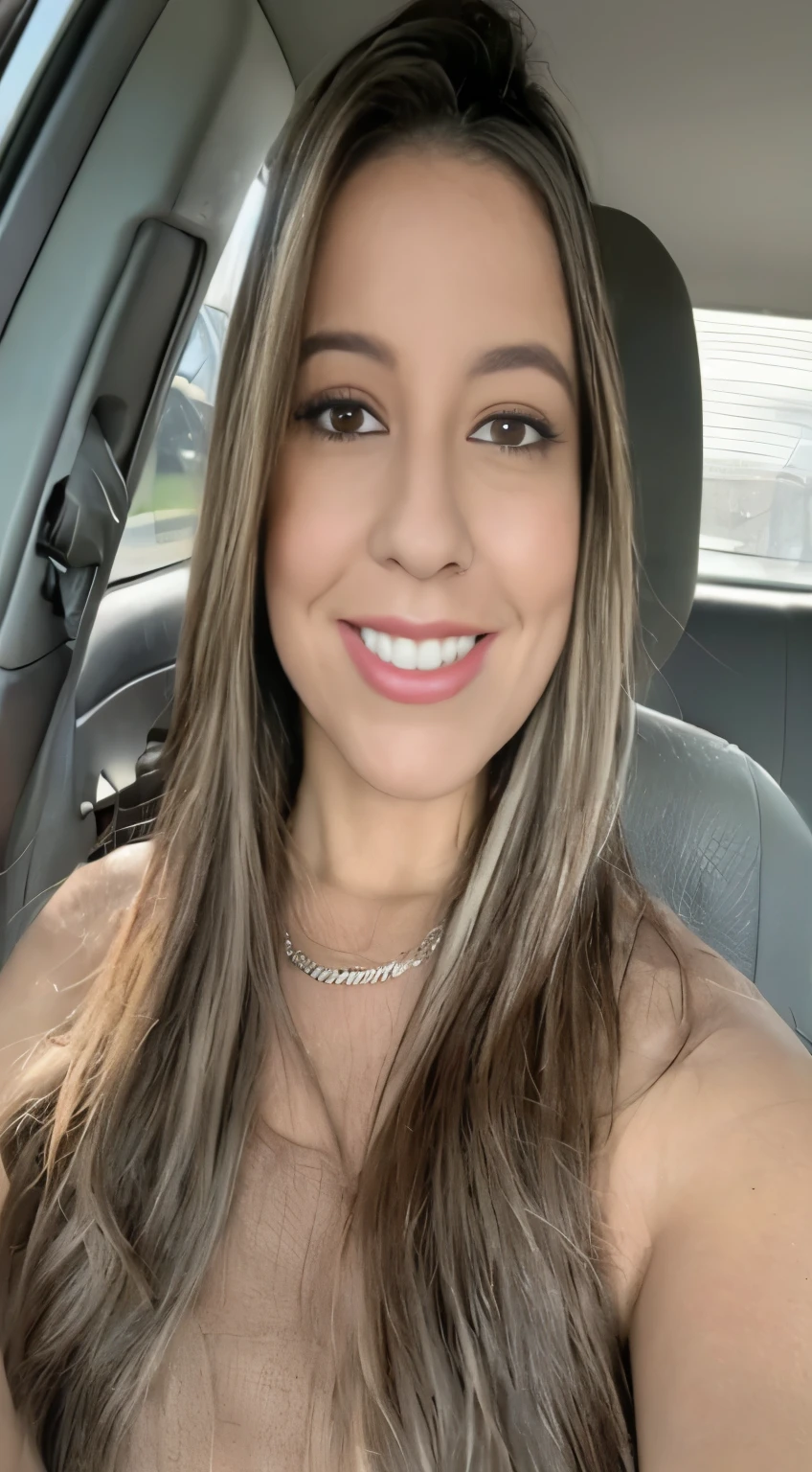 mulher sorridente no carro com cabelo comprido e um colar, Alanis Guillen, mulher de 30 anos, Mulher de 3 0 anos, fernanda suarez, profile picture with headshot, sorrindo e olhando diretamente, lorena avarez, selfie de uma jovem, foto de perfil profissional, foto profissional, she is smiling, foto frontal, smiling happily at the camera