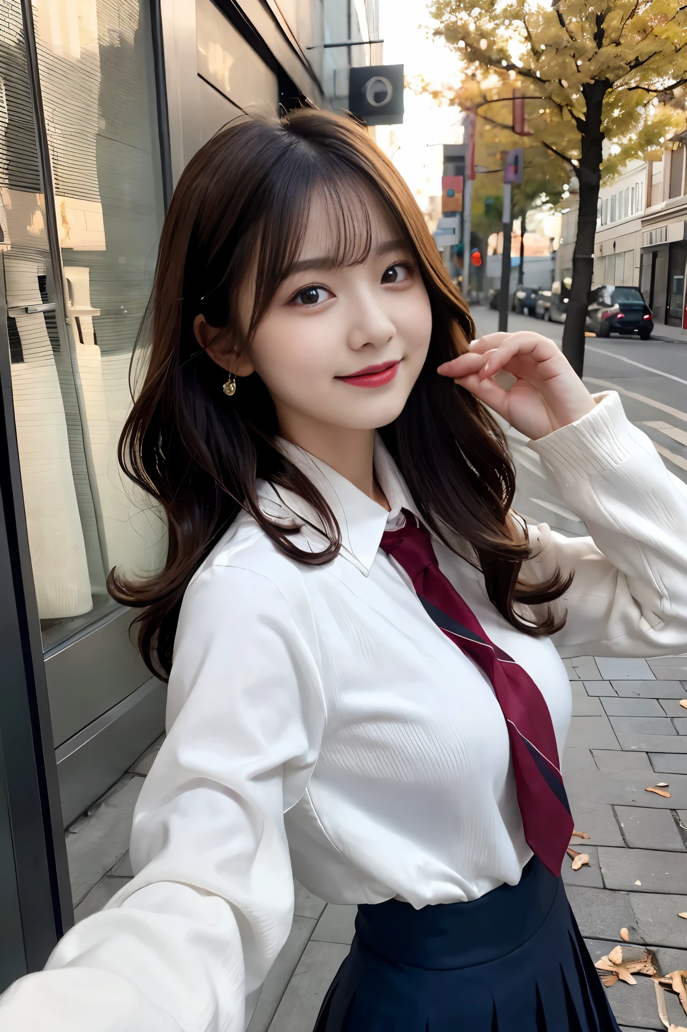 Bob hair photoshoot、Busty High School Girl、Two Girls、(((Winter Uniform)))、White shirt、coat、Red tie、long sleeves、Black thorn skirt、Yuri、8 Head and body、at home、bedroom、Kiri Avenue、Short Wavy Hair、Small head、Pale pink lips、Laugh and laugh、Blissful、Small breasts、Small Ass、Thin body type