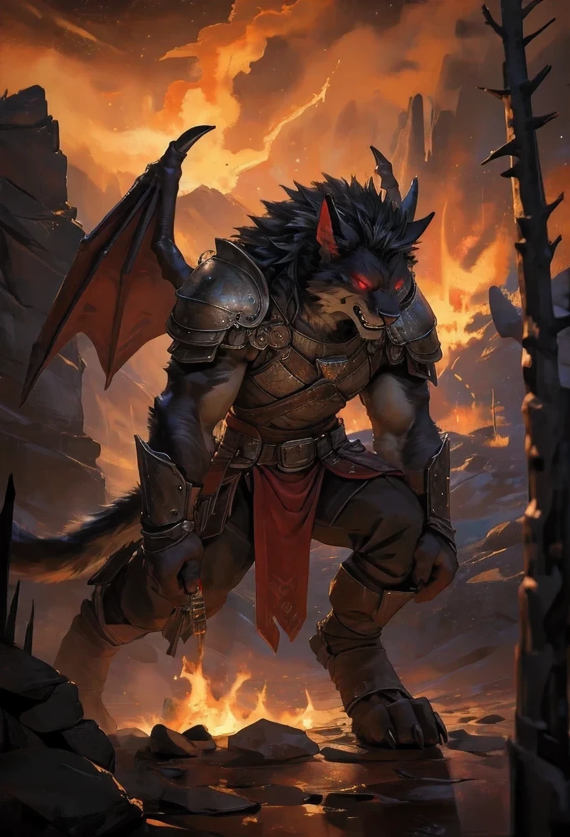 (finger), highres, Elder Scrolls 5, skyrim, darkness, shadow, dust, dark sky, volcano, black basalt, (magma), (no pupils), (glowing red eyes), solo, horror core, red theme, dark, female, tojo the thief, kenket, chunie, darkgem, detailed realistic painting, night, (ultra detailed), detailed background, digitigrade, The very detailed, depth of field, unreal engine, (masterpiece), anatomically correct, expressive, epic setting,