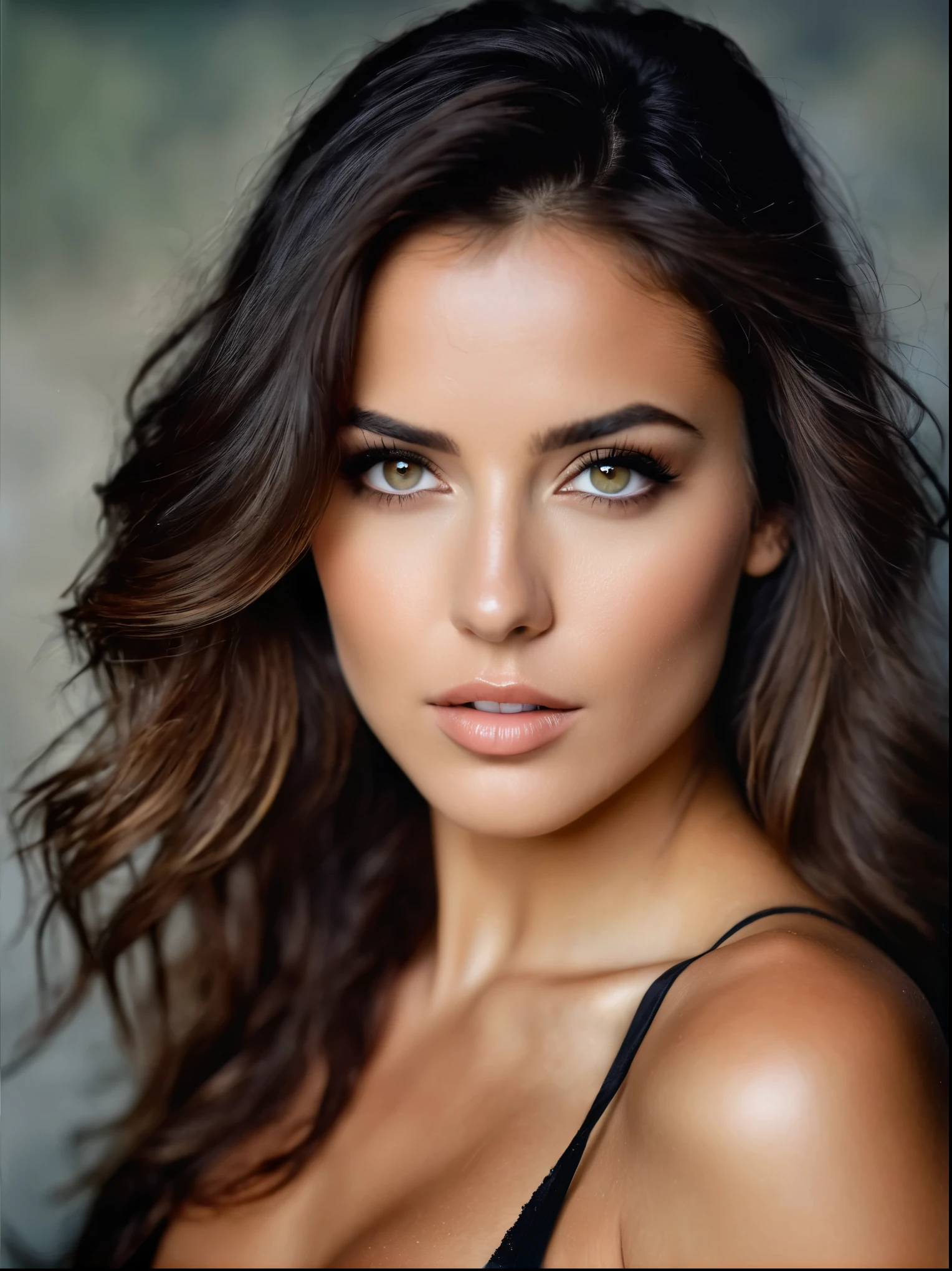 Un portrait étonnant d&#39;une belle femme brune en robe sombre, dark brown eyes, dark hair, cheveux raides, queue de cheval, superbe trait du visage, yeux parfaits, ultra realistic eyes, visage parfait, corps parfait, cinematic, color analog film pchaudo (gros seins), Pose intime, Realistic hair, ((visage parfait)), ((Visage sexy)), tout le corps et la tête, full schaud of a sexy beautiful girl, Pchaudograph, pchaudorealistic, Evocative pose, ((mignon)), pose sexy, (regarder le spectateur), tapez germe, Alphonse Mucha, (gros yeux), taches de rousseur, cinematic lighting, Very detailed, fond brumeux, schaud on Fujifilm Superia 400, Short light, 32K, cinematic composition, Étalonnage professionnel des couleurs, grain du film, atmosphère, merveilleux, very stormy . faded film, desaturated, 35mm pchaudo, granuleux, vignette, ancien, kodachrome, lomographie, colored, Very detailed, Images found , grain du film, pchaudography, pchaudoshoot, cinematic lighting, volumetric lighting, incredibly detailed, chaud, sexy, très attrayant, super model