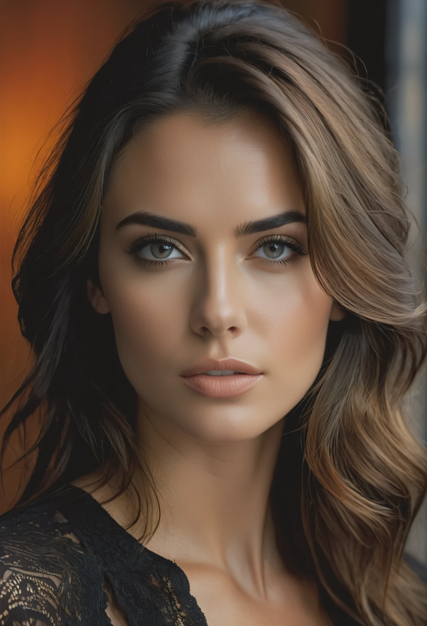 Un portrait étonnant d&#39;une belle femme brune vêtue de noir, dark brown eyes, cheveux noirs, cheveux raides, Queue de cheval, superbe trait du visage, Des yeux parfaits, ultra realistic eyes, visage parfait, corps parfait, cinematographic, color analog film pchaudo, poser des sous-vêtements, Realistic hair, ((visage parfait)), ((Cara Sexy)), full schaud of a sexy beautiful girl, Pchaudograph, pchaudorealistic, Evocative pose, ((Beau)), pose sexy, (Regarder le spectateur), germe de l&#39;art, cinematographic lighting, very high detail, Fond brumeux, schaud on Fujifilm Superia 400, Low light, 32K, cinematographic composition, professional calibrations, Grain du film, Atmosphère, Merveilleux, very stormy . faded film, desaturated, 35mm pchaudo, granuleux, vignette, ancien, kodacromo, lomographie, colored, Very detailed, Images found , Grain du film, pchaudography, pchaudoshoot, cinematographic lighting, volumetric lighting, incredibly detailed, chaud, sexy, very attractive, super model, (pchaudorealistic:1.3), (of the highest quality:1.3), (Grain du film:1.3), ( world's best pchaudography:1.3), (professional Pchaudo:1.3), (detailed details:1.3), (cinematographic light:1.3), ( cinematographic color:1.3), profondeur de champ maximale, film pchaudography, ( intricate details:1), (hyperdetailed:1), (((SFW)))