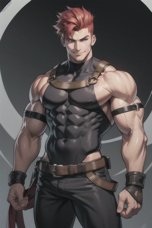 Muscle guy with a red hair, roguish smirk, from punishing Gray raven character, handsome guy 