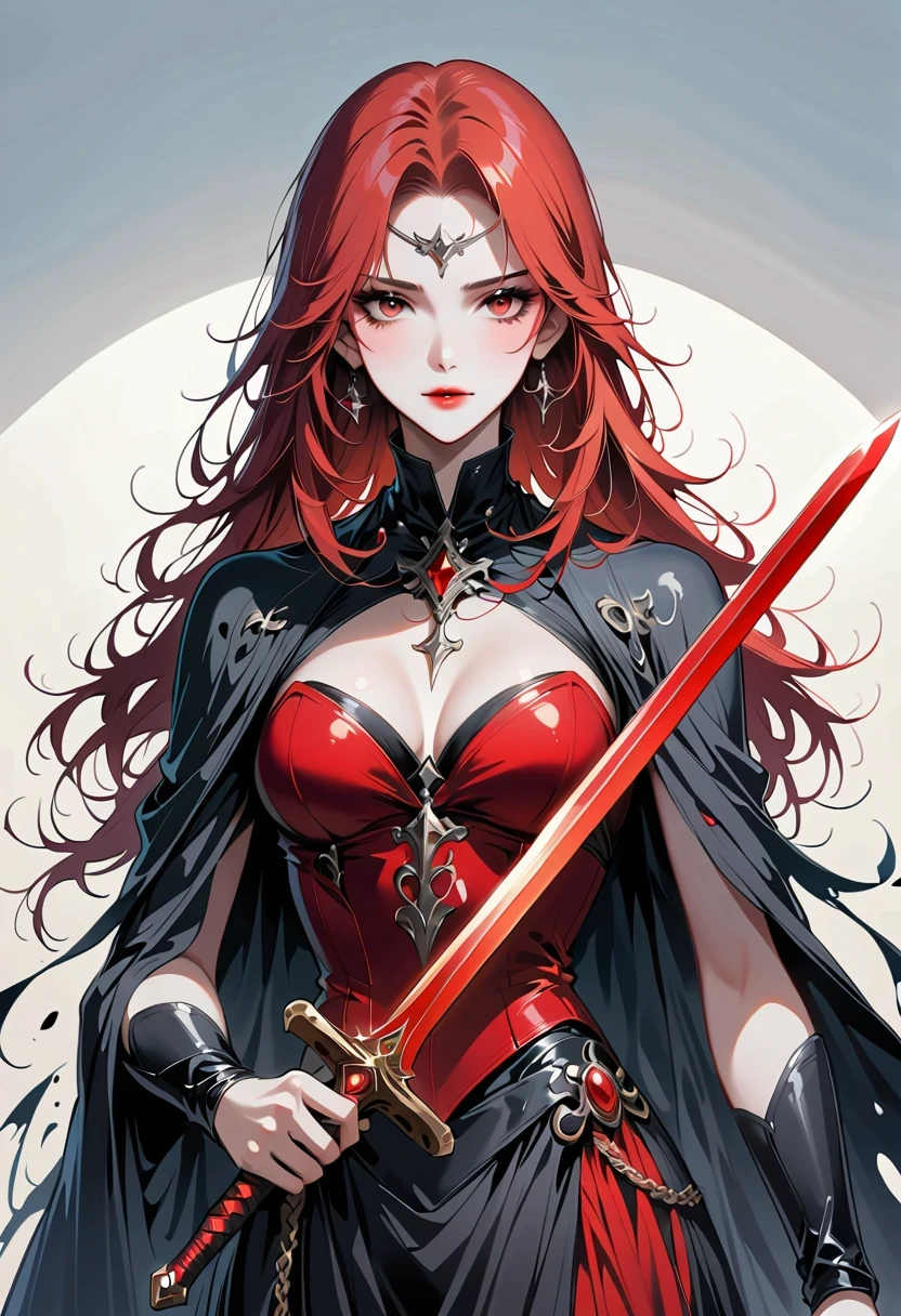 Girl with a sword,Simple lines,Minimalism,Abstract Art,Holding a red long sword,