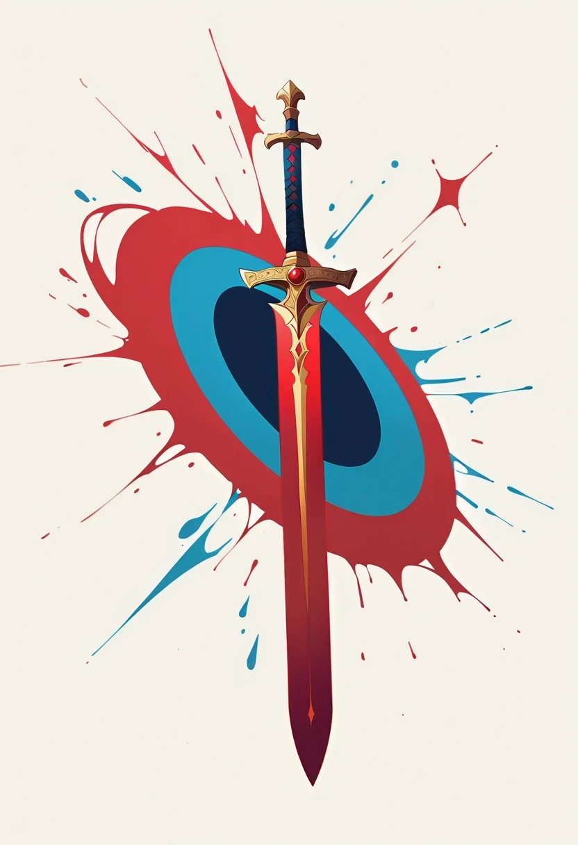 Girl with a sword,Simple lines,Minimalism,Abstract Art,Holding a red long sword,