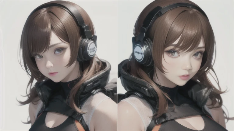 ((highest quality)), ((masterpiece)), ((Realistic)),High Contrast, 19 years old, Redhead girl, Shoulder-length hair,Headphones,cyber punk, リラックスした幸せなface,((非常にdetailedな目)),Very detailed glowing eyes, ((thin)) ,Rubber bodysuit, ( White one piece swimsuit ) ((sexy )) ,Slender figure,textured pixie haircut (((detailedなキャラクターシート, Front view, ~ side面図, 3/4 Views))) (((cyber punkの背景))) Six and a half whole bodies,4K,UltraSharp,Multiple Views of the same character,Charterner v2, One girl, Slender figure, (Headphones),Brown Hair, Long Hair, Orange eyes, Same clothes, Concept Art, detailed_face, line_sketch, plan, Official Art, Official Alternative Costumes, Design style, multi style, detailed character, 4_~ side, original, 8K GC, massive detailed, Multiple Views of the same character, character, technical illustration, Multiple Views,masterpiece,highest quality(masterpiece, highest quality), 32k,(非常にdetailedな美しい女性), Future Anime,The ultimate map,highlight,Headphones,Very detailed glowing eyes,Cleavage,Complex patterns,Stylish hairstyle,fluorescence((White clothes)),cyber punk