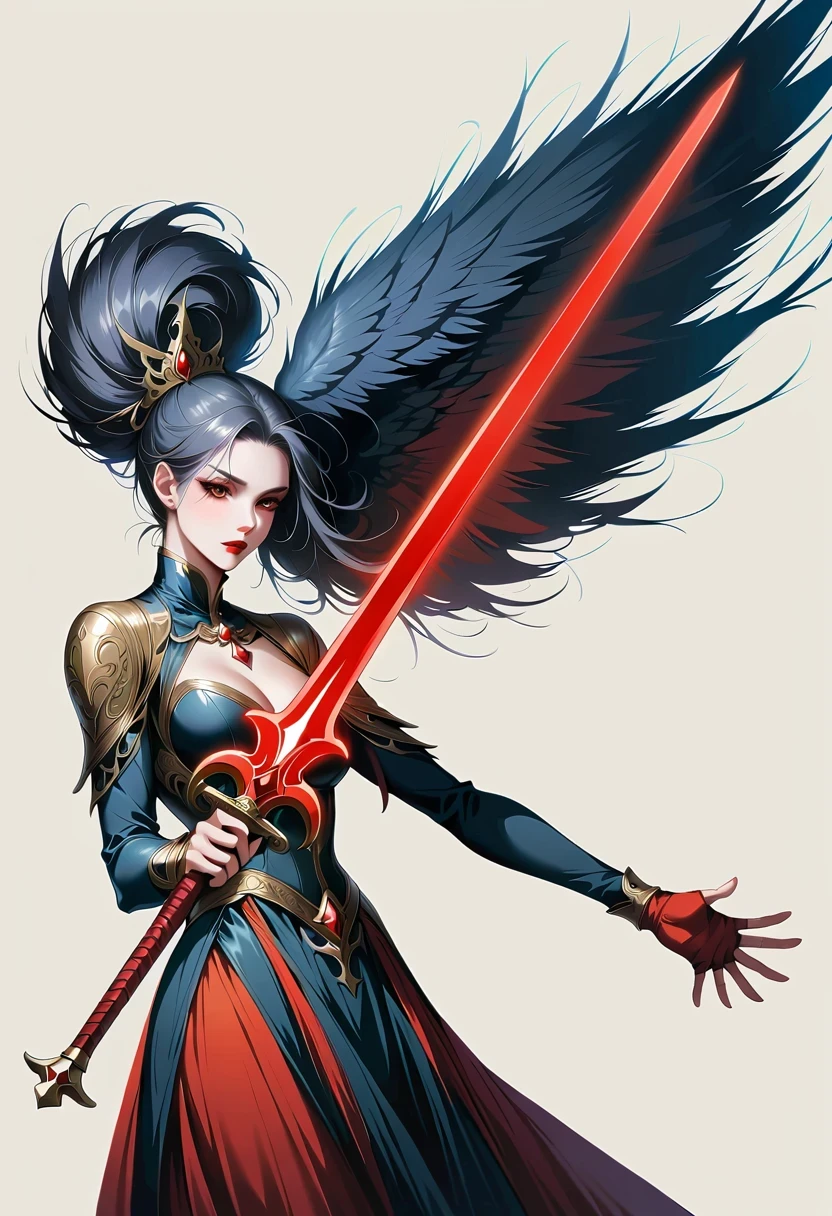 Girl with a sword,Simple lines,Minimalism,Abstract Art,Holding a red long sword,