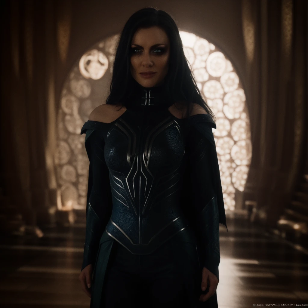Best_QualityPos, RAW photo, intricate details, best quality, 8k uhd, soft lighting, 1girl, solo, bare shoulders, black hair, long hair, armor, Blue eyes, epiC35mm
