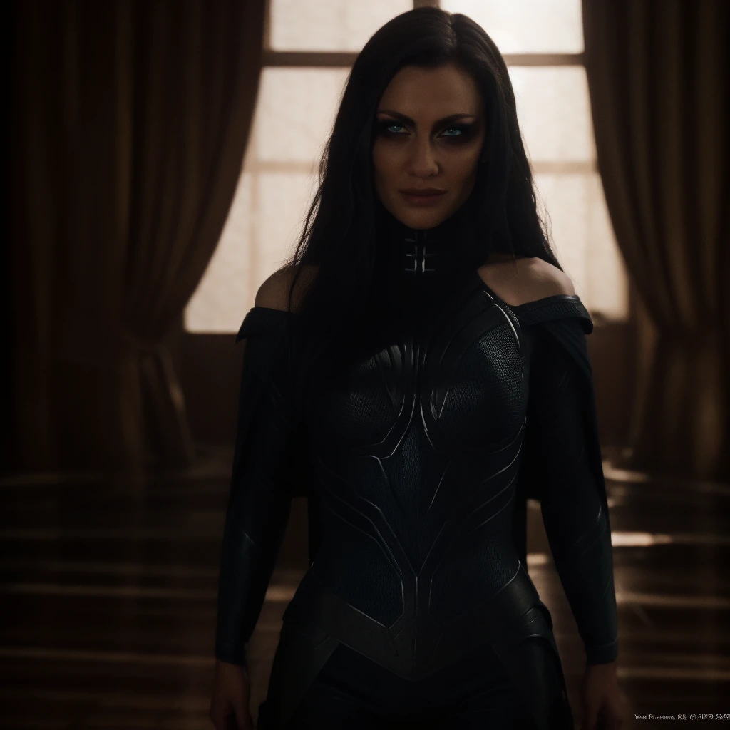 Best_QualityPos, RAW photo, intricate details, best quality, 8k uhd, soft lighting, 1girl, solo, bare shoulders, black hair, long hair, armor, Blue eyes, epiC35mm