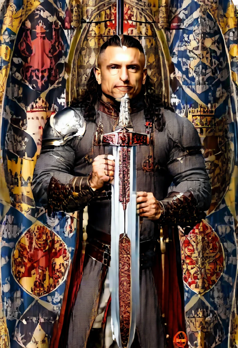 Sworasman, with sword, dynamic pose, medieval setting, detailed background, (masterpiece, best quality, Professional, perfect composition, very aesthetic, absurdres, ultra-detailed, intricate details:1.3)