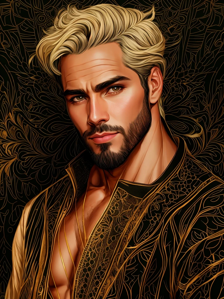 um desenho de um homem com barba e camisa, retrato masculino da fantasia, Homem extremamente detalhado, desenho digital detalhado, detailed illustration portrait, bela arte de linha, bonito rosto detalhado, Arte de linha intensa, arte digital altamente detalhada, retrato altamente detalhado, retrato de arte de linha, arte digital muito detalhada, arte de linha requintada, bonito impressionante realista, arte digital altamente detalhada