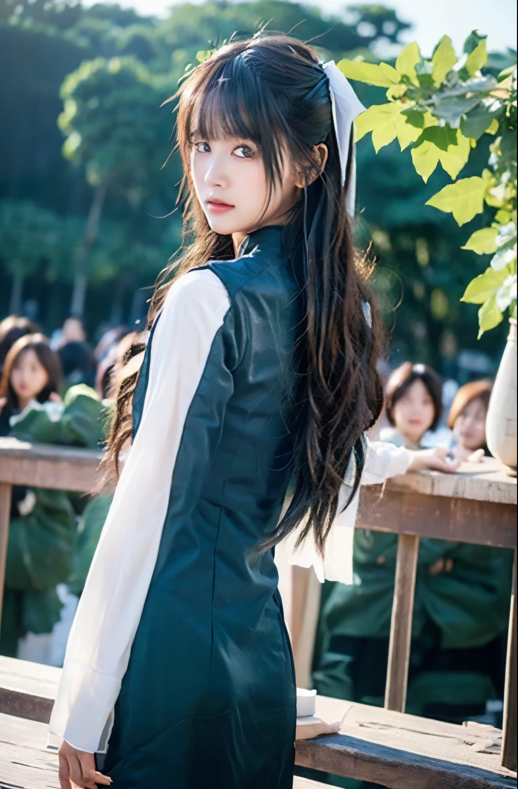 ulzzang-6500-v1.1,(original photo:1.2),((Realistic:1.4))best quality ,masterpiece, illustration, Extremely exquisite and beautiful, Very detailed ,CG ,Unite ,8K Wallpaper, Astonishing, Fine details, masterpiece,best quality,Official Art,Very detailed CG Unite 8K Wallpaper,Ridiculous, incredibly Ridiculous, Huge file size, Super detailed, high resolution, Very detailed,Beautiful and delicate girl, Very detailed eyes and face, Beautiful and delicate eyes,Movie Lighting,1 girl,perspective,looking at the audience,whole body,whole body照,outdoor,Arms behind your back,(Chinese clothes)