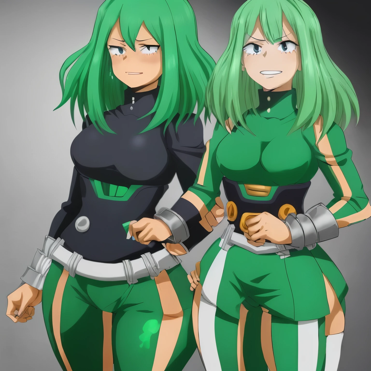 Version femenina de Izuku Midoriya.  Mujer de cabello crespo color verde oscuro, ojos de color verde y con pecas en las mejillas. Utilizando el uniforme de la academia de Heroes UA.