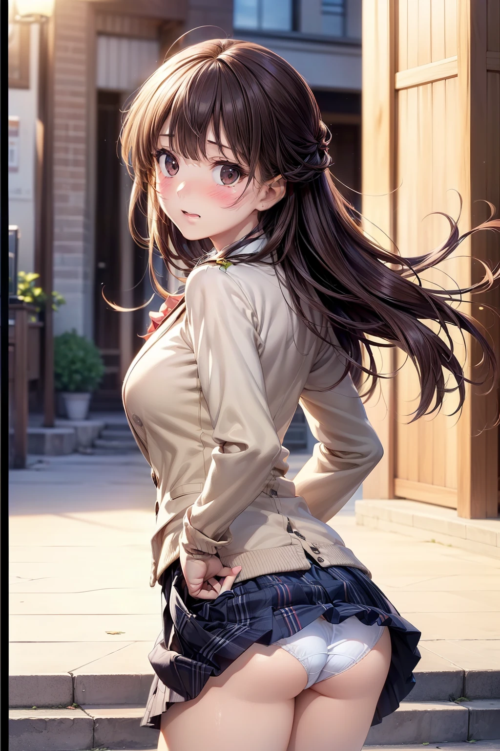 A close up of a woman in a short skirt and jacket - SeaArt AI