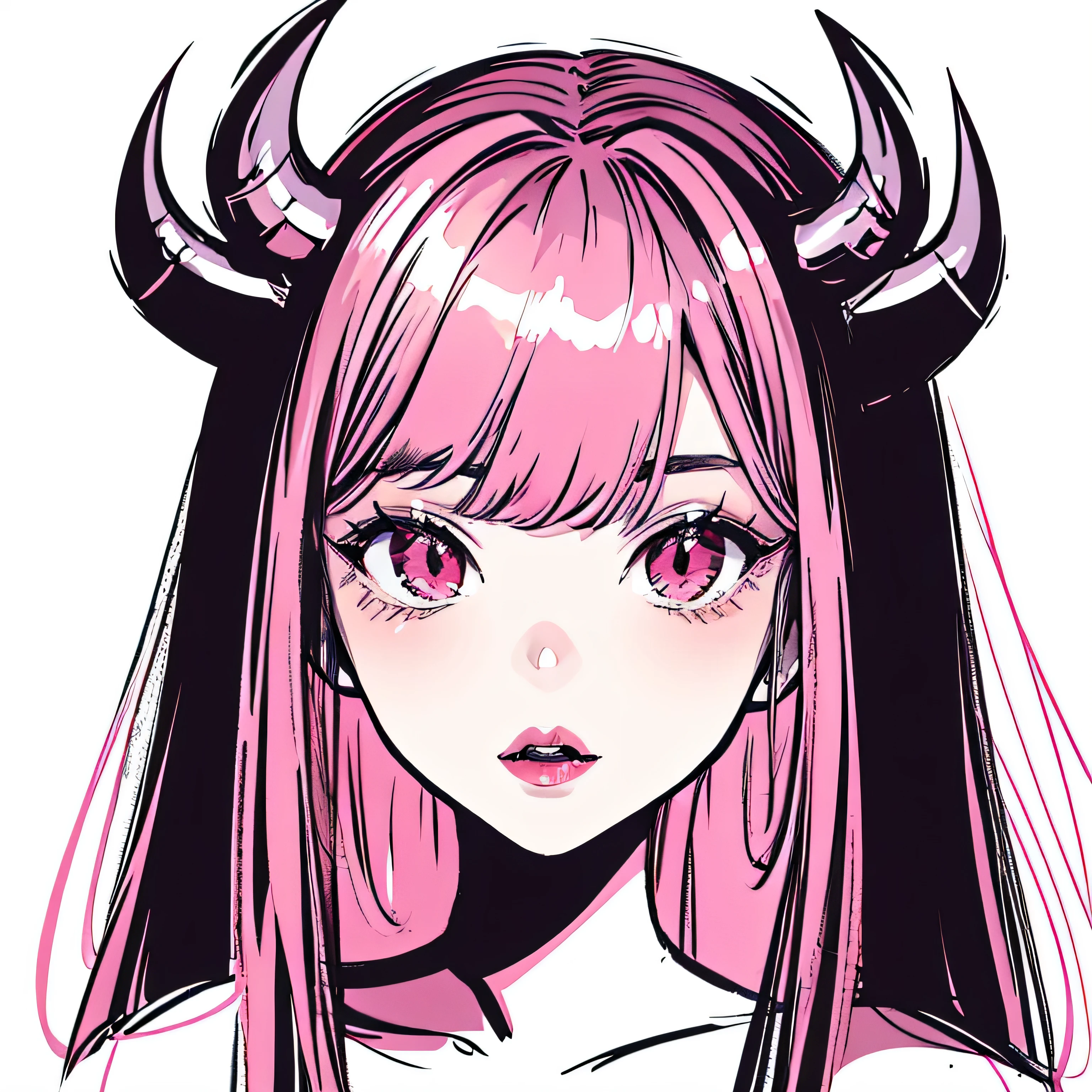 make a terrible portrait of a devilish girl in pink tones