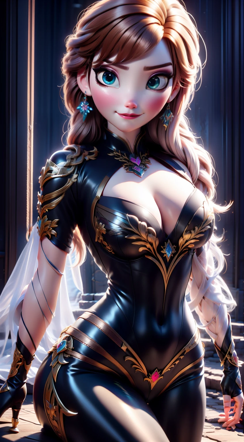 1 kawaii anime girl, nsfw, japanese girl, solo, bright aqua eyes, glasses, eyelids, blush, seductive smile, naughty expression, red lips, cute hair bangs, bob short hairstyle, bright aqua hair, heart shape earings, collar, collarbone, sexy body, slim waist, navel, natural medium breast, cleavage, navel, flat chest, cleavage, detailed erotic dress, pink color knight armor, gold and black color ornament on the dress, erotic pose, looking at viewer, flat green background, upper body