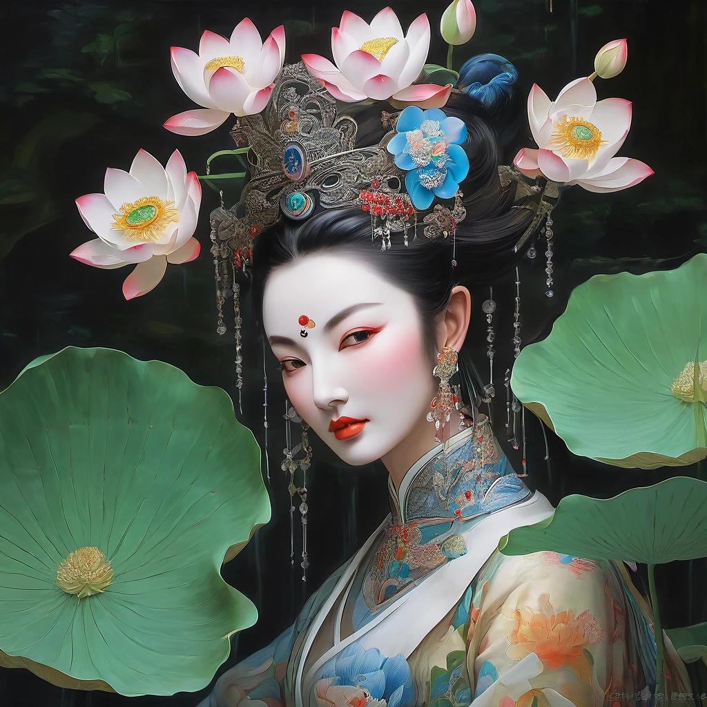 ((highest quality)), ((masterpiece)), (detailed), The Phantom Lotus, Oil painting style.