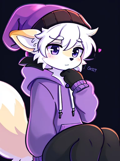 ((Better quality ,Work of art)) , anthro boykisses ,beanie ,goth Clothing ,Purple hoodie 