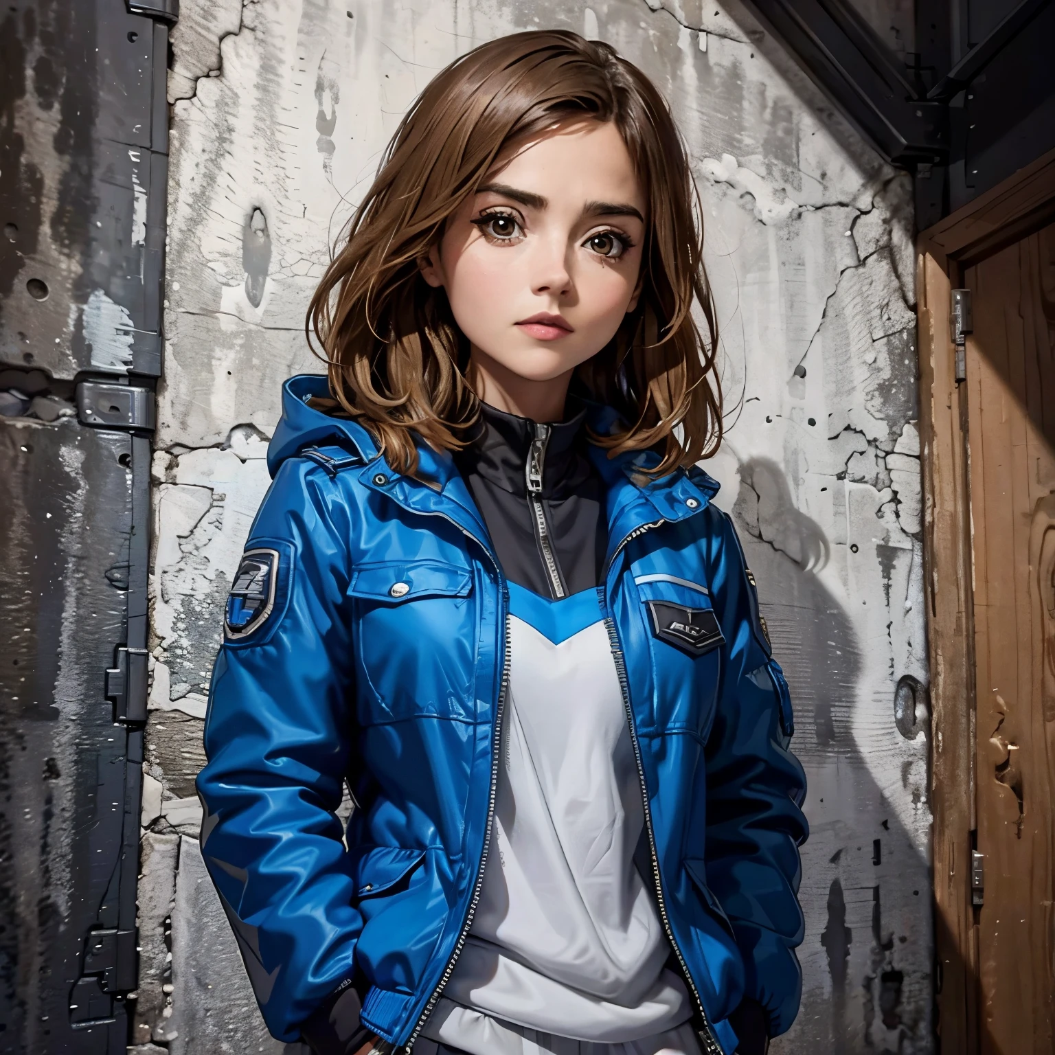 Jenna Coleman usando jacketa da adiddas, super realista, 8k