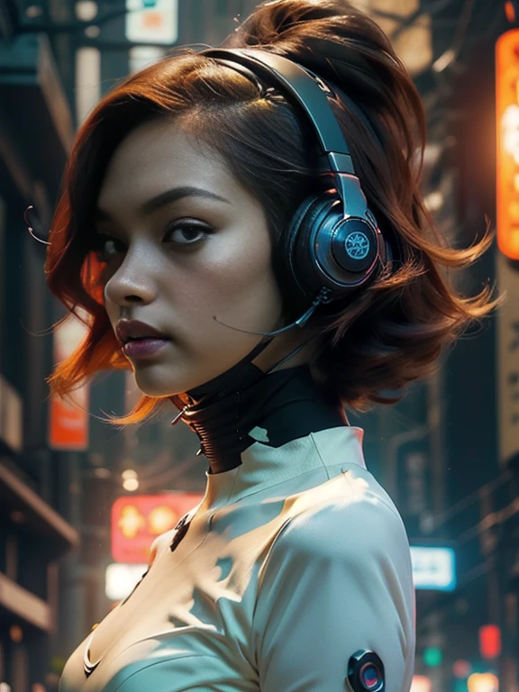 ((highest quality)), ((masterpiece)), ((Realistic)),High Contrast, 19 years old, Redhead girl, Shoulder-length hair,Headphones,(Red Neon),(cyber punkの背景), 魅惑の笑face,((非常にdetailedな目)),Very detailed glowing eyes, ((thin)) ,Rubber bodysuit, ( White one piece swimsuit ) ((sexy )) ,Slender figure,textured pixie haircut (((detailedなキャラクターシート, Front view, ~ side面図, 3/4 Views))) (((cyber punkの背景))) Six and a half whole bodies,4K,UltraSharp,Multiple Views of the same character,Charterner v2, One girl, Slender figure, (Headphones),Brown Hair, Long Hair, Orange eyes, Same clothes, Concept Art, detailed_face, line_sketch, plan, Official Art, Official Alternative Costumes, Design style, multi style, detailed character, 4_~ side, original, 8K GC, massive detailed, Multiple Views of the same character, character, technical illustration, Multiple Views,masterpiece,highest quality(masterpiece, highest quality), 32k,(非常にdetailedな美しい女性), Future Anime,The ultimate map,highlight,Headphones,Very detailed glowing eyes,Cleavage,Complex patterns,Stylish hairstyle,fluorescence((White clothes)),cyber punk
