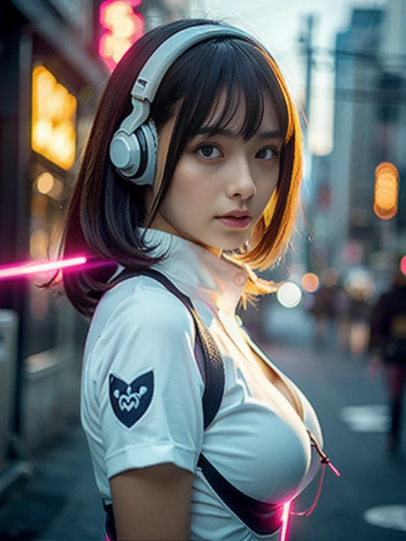((highest quality)), ((masterpiece)), ((Realistic)),High Contrast, 19 year old Japanese female, Redhead girl, Shoulder-length hair,Headphones,(Red Neon),(cyber punkの背景), 魅惑の笑face,((非常にdetailedな目)),Very detailed glowing eyes, ((thin)) ,Rubber bodysuit, ( White one piece swimsuit ) ((sexy )) ,Slender figure,textured pixie haircut (((detailedなキャラクターシート, Front view, ~ side面図, 3/4 Views))) (((cyber punkの背景))) Six and a half whole bodies,4K,UltraSharp,Multiple Views of the same character,Charterner v2, One girl, Slender figure, (Headphones),Brown Hair, Long Hair, Orange eyes, Same clothes, Concept Art, detailed_face, line_sketch, plan, Official Art, Official Alternative Costumes, Design style, multi style, detailed character, 4_~ side, original, 8K GC, massive detailed, Multiple Views of the same character, character, technical illustration, Multiple Views,masterpiece,highest quality(masterpiece, highest quality), 32k,(非常にdetailedな美しい女性), Future Anime,The ultimate map,highlight,Headphones,Very detailed glowing eyes,Cleavage,Complex patterns,Stylish hairstyle,fluorescence((White clothes)),cyber punk