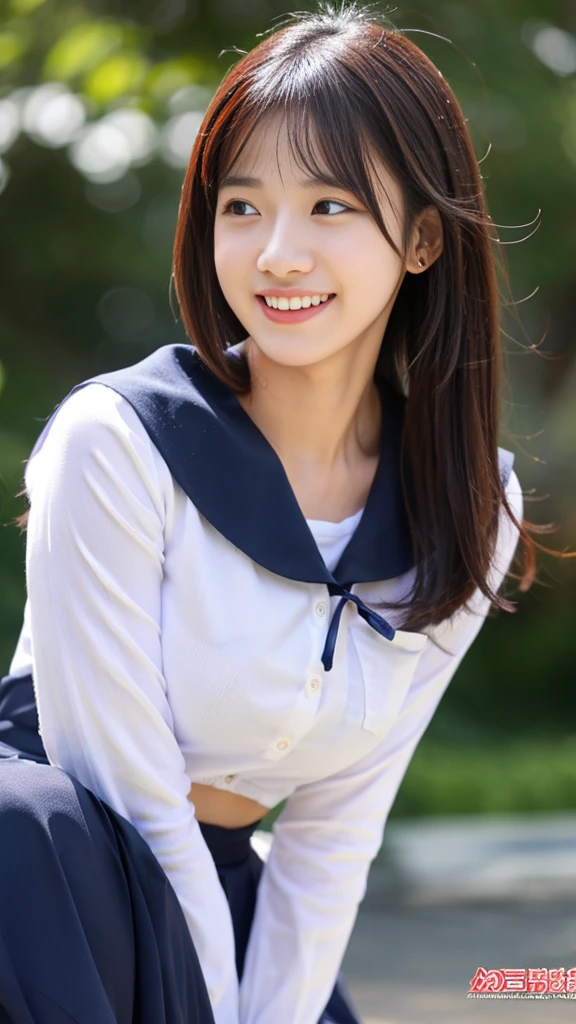 highest quality、Cinema Lighting、street tree、Cherry tree、high school girl、Black Sailor Suit、smile、Raise one hand、Panty shot taken from below、Her chest is open and her are completely visible、Nipples fully visible、A large amount of semen is dripping on the chest、A large amount of semen drips from her mouth onto her chest、A lot of semen dripping on my face、Covered in semen、Covered in semen、Crying face、blush、Tears flowing、