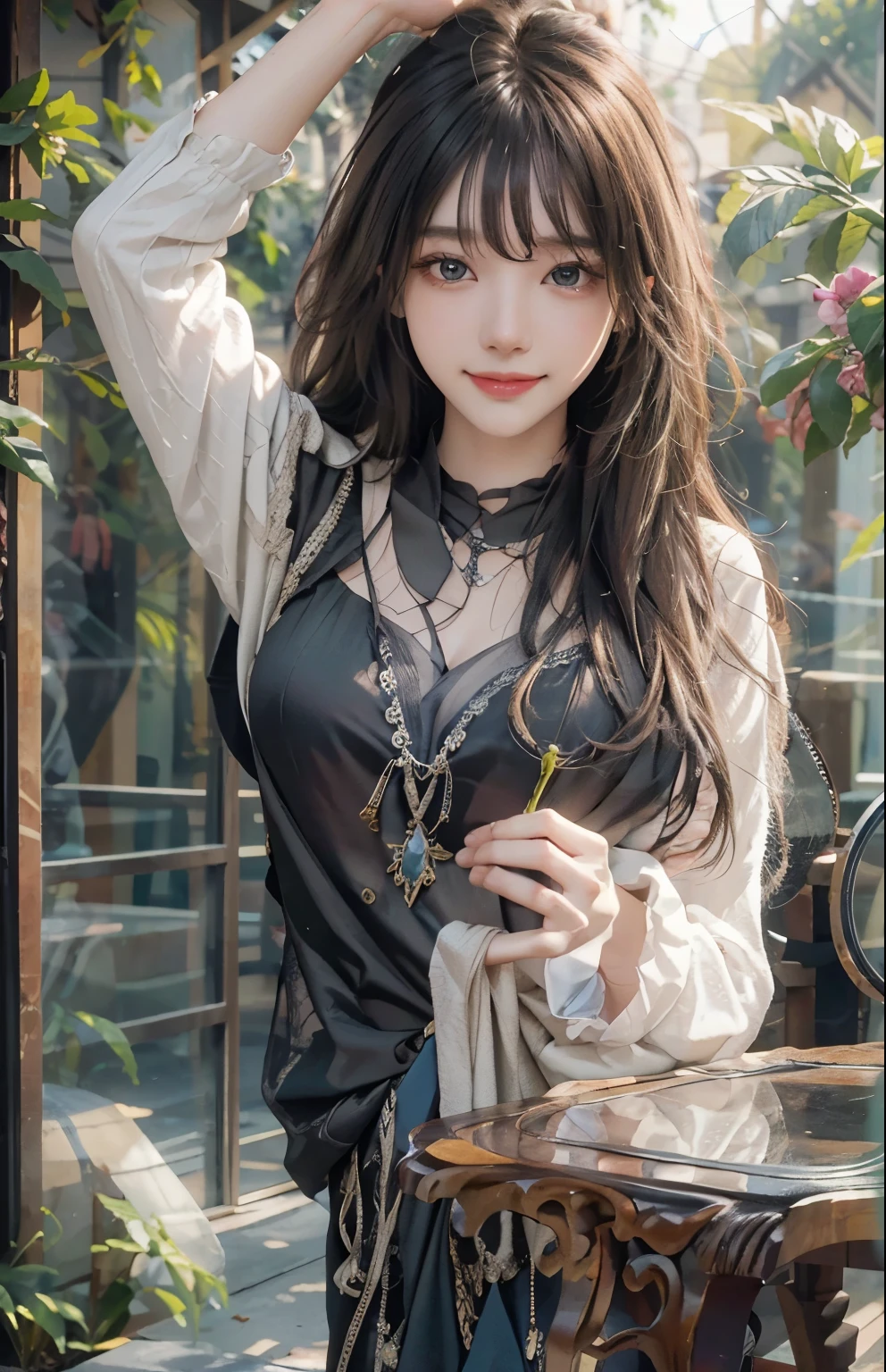 A close up of a woman in a dress holding a purse - SeaArt AI