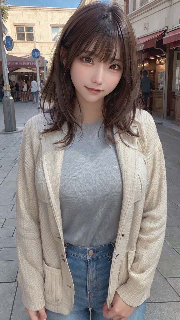 European Streets,One woman,fully body photo,masutepiece, The highest image quality, High quality, the background is clear,Beautiful woman, Japanese, Detailed, Detailed eyes, Detailed skin, Beautiful skin, 超hight resolution, (reality: 1.4),Very beautiful woman, Slightly younger face, Beautiful skin, slender, (Ultra photo realsisim), (hight resolution), (8K), (Very detailed) (beautifully detailed eyes), (super detailed), (Detailed face), view the viewer, Fine details, Detailed face, Staring straight ahead, Staring straight ahead, photos realistic, Bright lighting, Professional Lighting, Black hair,poneyTail,a baby face,fifteen years old,Hairstyle is ponytail,long ponytail hairstyle,slight smile,neat and tidy clothing,European Streets,Beautiful Japanese KPOP idol photo, hair style is ponytail, my eyes are double and wide, baby face, smile and look straight ahead, slender, small breasts,neat and tidy clothing,winter Clothing,snowing,wears a Winter coat,