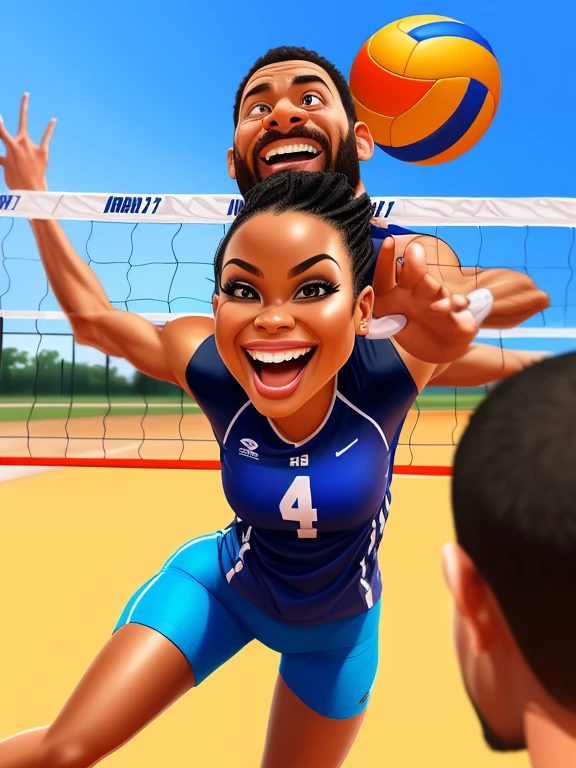 ((digital drawing)),((4k)),((JIM EIDOMODE)), Caricature of the Girl playing Volleyball with the Groom's head