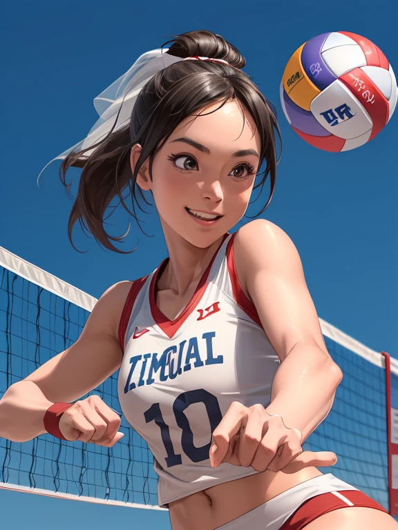 ((digital drawing)),((4k)),((JIM EIDOMODE)), Caricature of the Girl playing Volleyball with the Groom's head