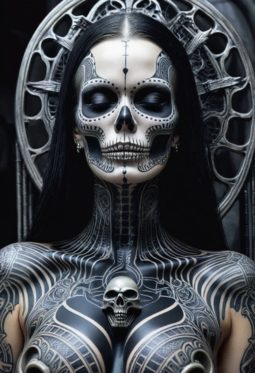 Hr giger tattooed sexy seductive death, skull undead head,