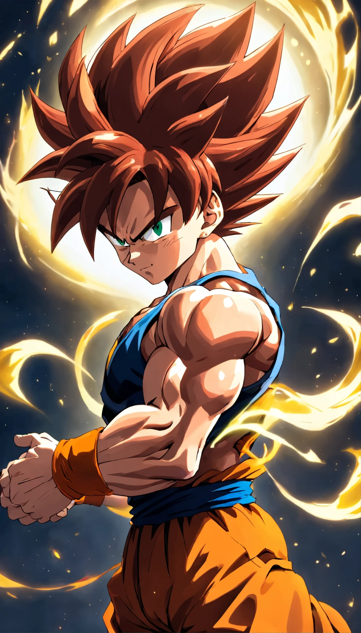 Goku Dragon Ball Super , full body, (((super strong, muscular, abs, bodybuilder))) colored, illustration, soft lighting, soft details, painting oil on canvas, octane render, HDR, trending on artstation, 4k, 8k, HD