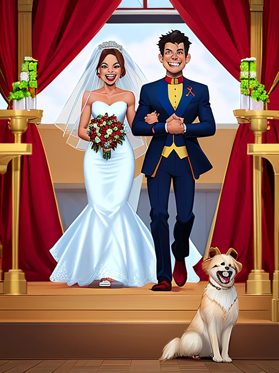 ((digital drawing)),((4k)),((JIM EIDOMODE)), Couple Dc and Dog Marvel - Caricature for Bride and Groom