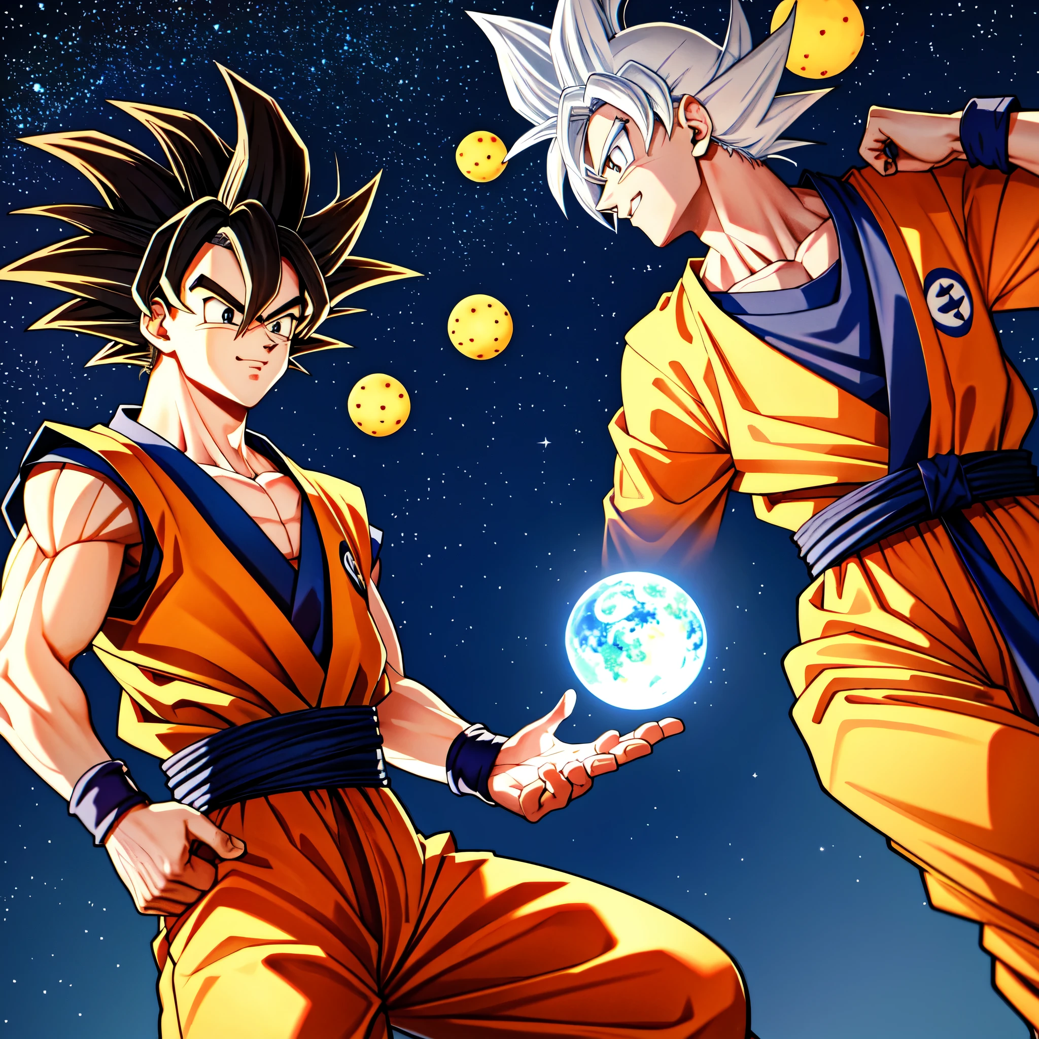 Goku segurando uma esfera de 4 estrela na mao 