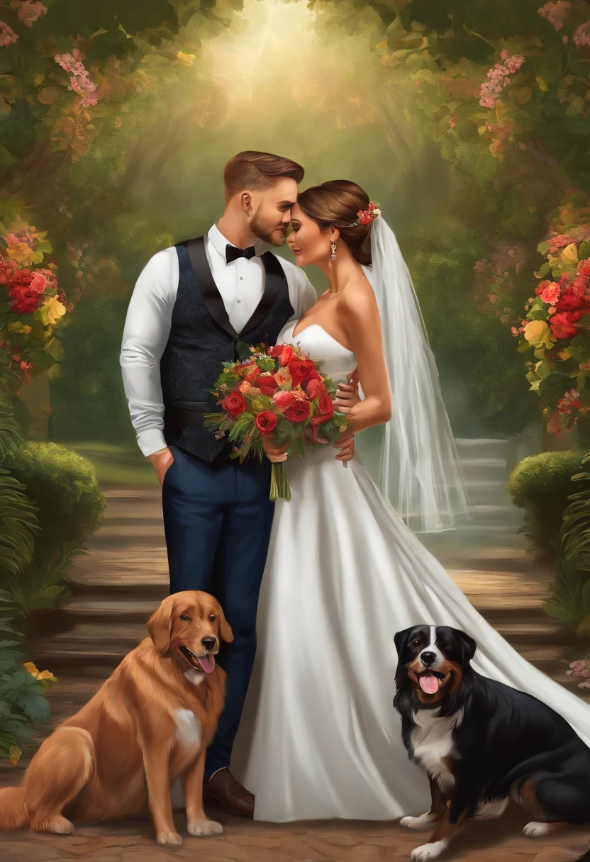 ((digital drawing)),((4k)),((JIM EIDOMODE)), Couple Dc and Dog Marvel - Caricature for Bride and Groom