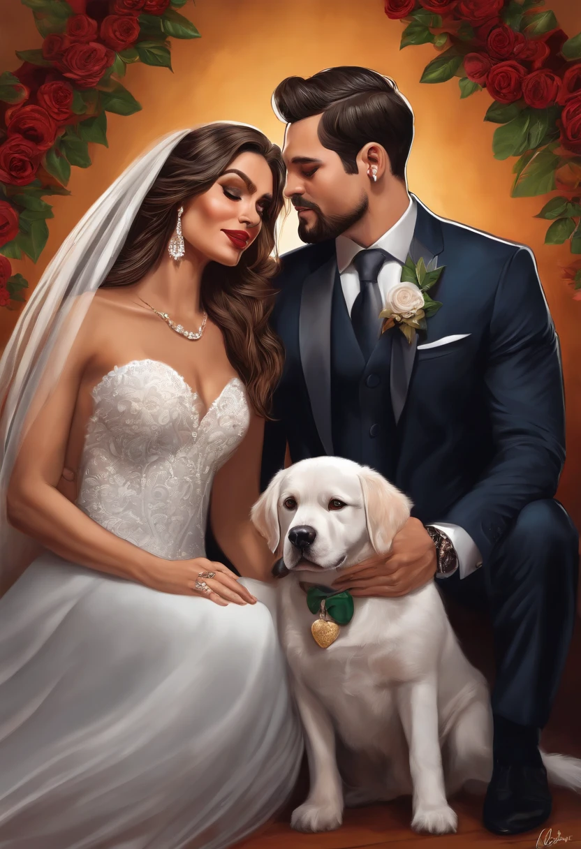 ((digital drawing)),((4k)),((JIM EIDOMODE)), Couple Dc and Dog Marvel - Caricature for Bride and Groom