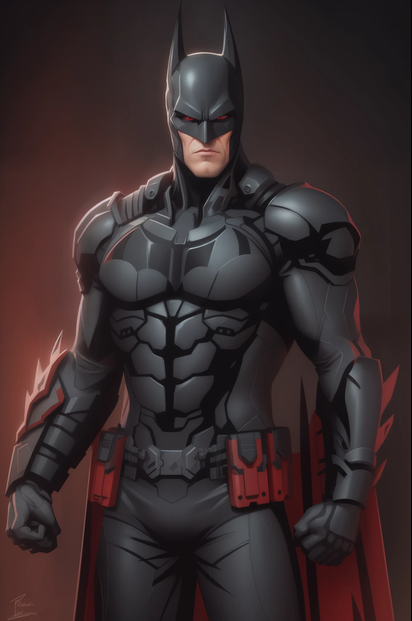 photoreal, hyperdetailed, batman in a black suit with red cape and a red background, batman beyond, batman mecha, portrait of batman, from movie batman, cyberpunk batman, the batman,batman dressed as darth vader, new costume concept design, batman portrait, red son, ryan renolds as batman