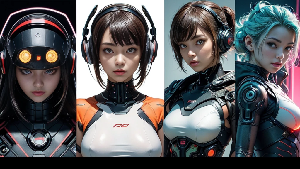 ((highest quality)), ((masterpiece)), ((Realistic)),((Cinema lighting)),angle from the front,((looking at viewer)),High Contrast, 19 year old Japanese female model,((Beautiful female android)), Medium Hair,Headphones,(Red Neon),(cyber punkの背景), ((笑face,)),((非常にdetailedな目)),Very detailed glowing eyes, ((thin)) ,Rubber bodysuit, ( White one piece swimsuit ) ((sexy )) ,Slender figure,textured pixie haircut (((detailedなキャラクターシート, Front view, ~ side面図, 3/4 Views))) (((cyber punkの背景))) Six and a half whole bodies,4K,UltraSharp,Multiple Views of the same character,Charterner v2, One girl, Slender figure, (Headphones),Brown Hair, Long Hair, Orange eyes, Same clothes, Concept Art, detailed_face, line_sketch, plan, Official Art, Official Alternative Costumes, Design style, multi style, detailed character, 4_~ side, original, 8K GC, massive detailed, Multiple Views of the same character, character, technical illustration, Multiple Views,masterpiece,highest quality(masterpiece, highest quality), 32k,(非常にdetailedな美しい女性), Future Anime,The ultimate map,highlight,Headphones,Very detailed glowing eyes,Cleavage,Complex patterns,Stylish hairstyle,fluorescence((White clothes)),cyber punk

