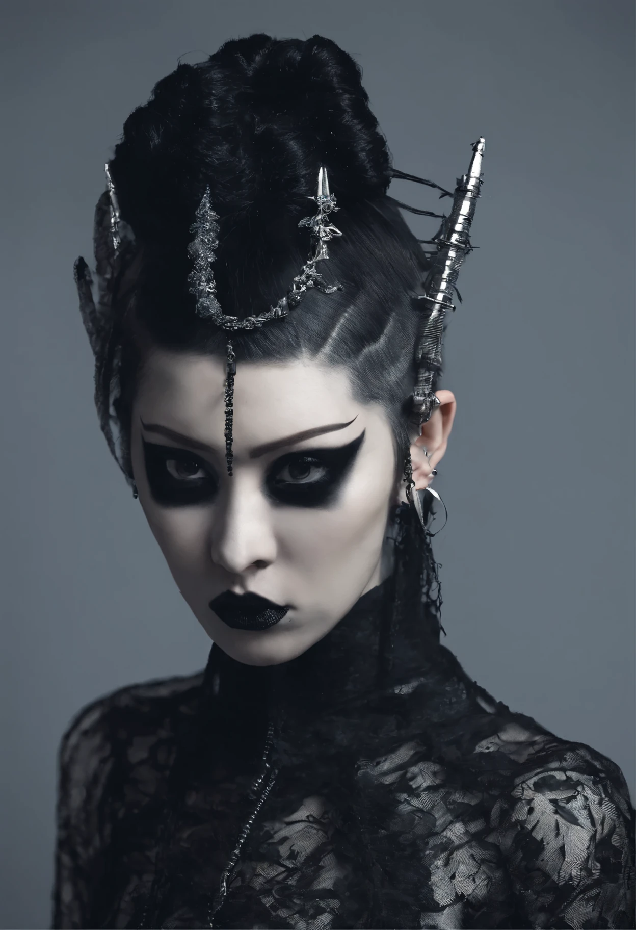 Traditional Japanese emo geisha skinhead, Gothic hairstyle, Emo goth spiked fashion shoot editorial style, Hypebeast&#39;s ultra-fast fashion gang shows off gothic emo accessories