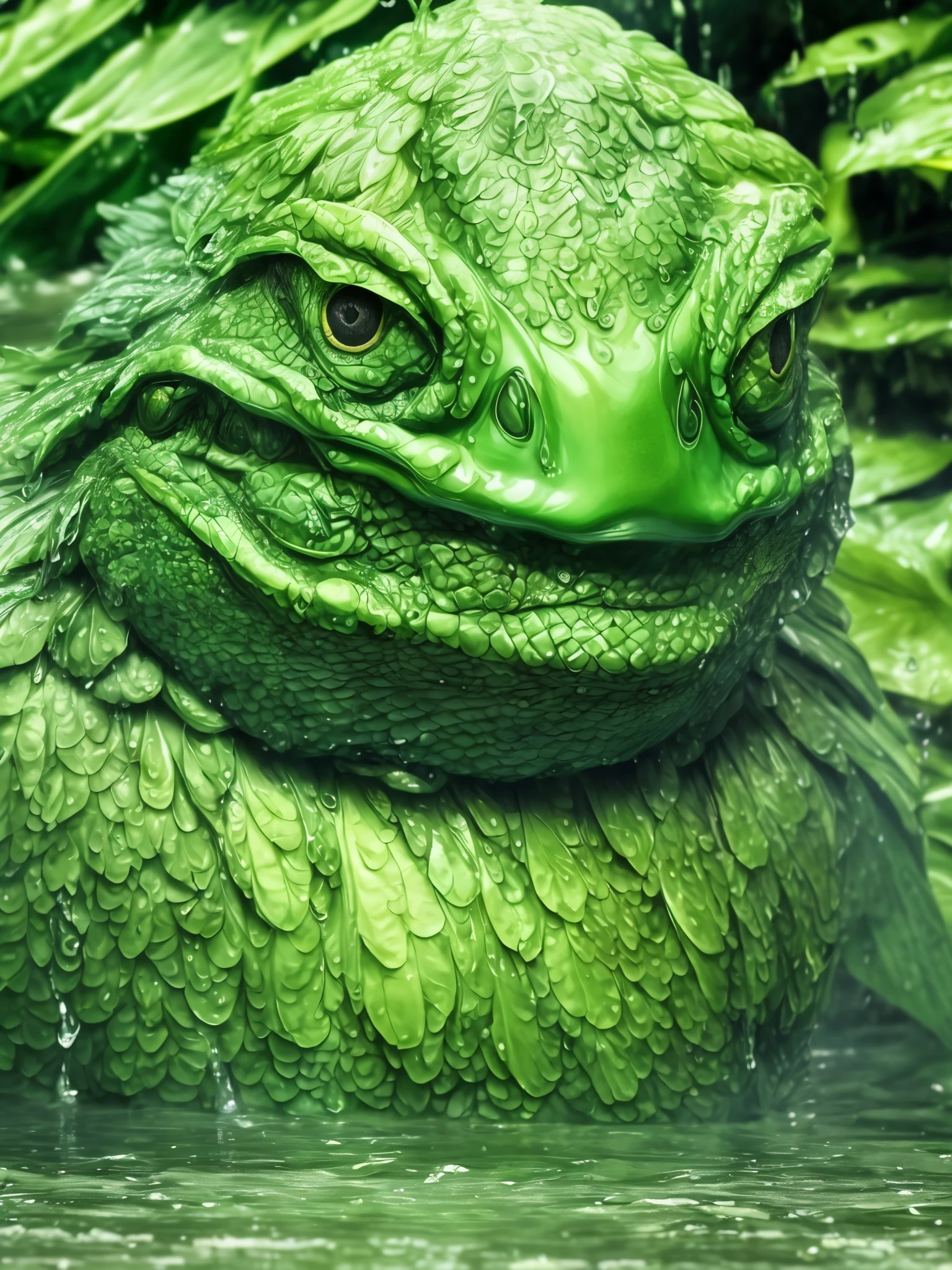 (kappa),creature in the river,(green skin),(playful expression),(wet hair)