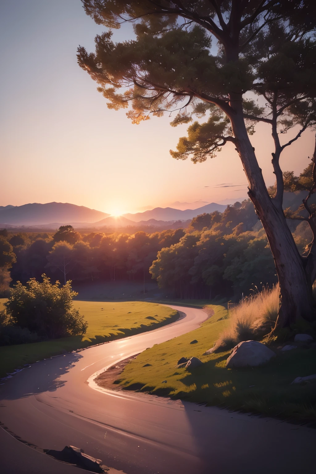 (best quality,4k,8k,highres,masterpiece:1.2),ultra-detailed,(realistic,photorealistic,photo-realistic:1.37),landscape, tree in foreground,sparse branches reaching towards the sky,great attention to detail,azure sky with a gentle gradient,fluffy cloud that mimics the shape of the tree crown,soft lighting that casts a warm glow on the scene,vivid colors that capture the beauty of nature,subtle breeze that gently rustles the tree branches,rustic and peaceful atmosphere