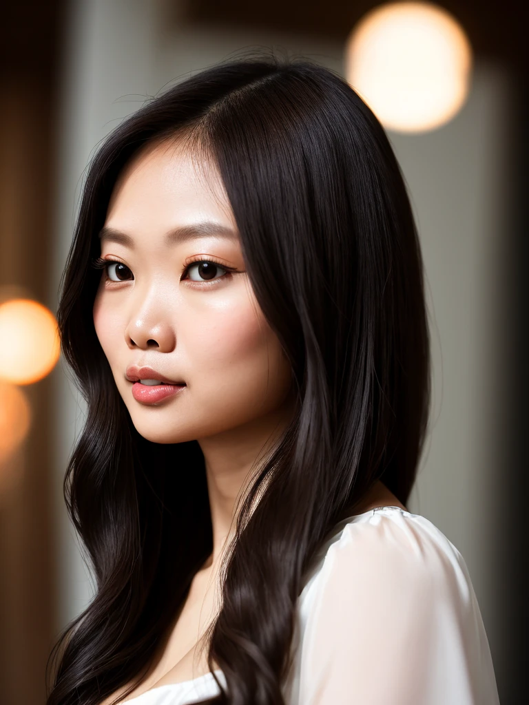 upper waist pose of a 25-year-old malay girl, RAW, beautiful woman, semi-open strawberry lips, dimples, wistful look, (extra long hair), ((detailed face)), ((detailed facial features)), (finely detailed skin), pale skin, (short detailed sexy blouse), cyberpunk environment, (cool colors), plump body , damp, reflections, (masterpiece) (perfect proportion)(pose 1.4 to camera )(best quality) (detailed) (8k) (wallpaper) (cinematic lighting) (dramatic lighting) (sharp focus) (intricate), layered hair, cleavage