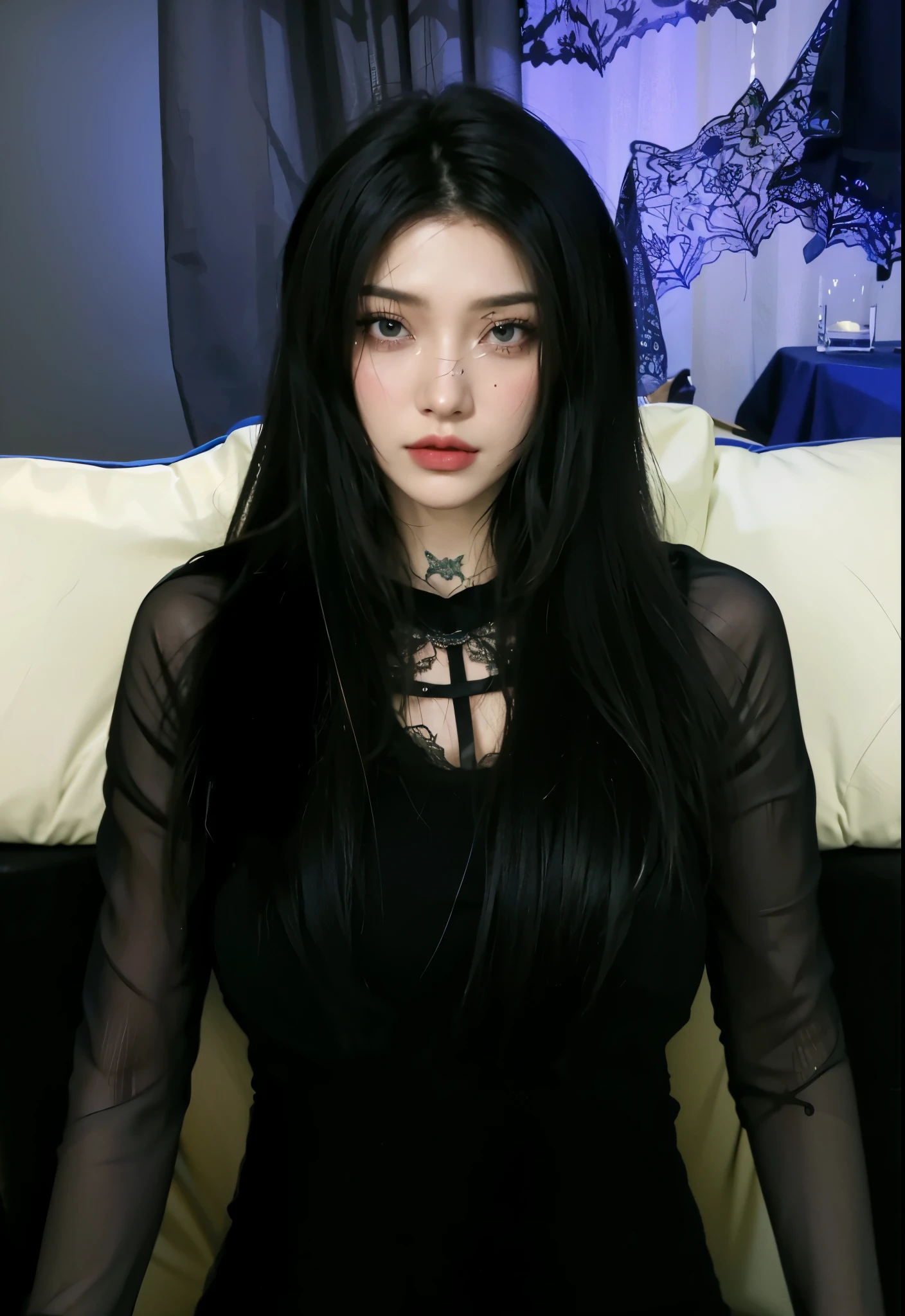 Game Art，Cg animation，Best image quality，Maximum resolution，8k，(A half-length photo)，(portrait)，(Head close-up)，(Rule of Thirds)，Unreal Engine 5 rendering works，20 year old girl，((Queen))，The eyes are very detailed，(Large Breasts)，Elegance and nobility，Movie Lighting，Ray Tracing，Game CG，((3D Unreal Engine))，OC rendering reflection pattern，4K，Ultra-clear，Translucent lace，Fair and plump figure，Pretty Face，Glossy Gel Coat，身着华贵礼服的Queen，Necklace jewelry，哥特式吸血鬼Queen，Wear lip studs，There are tattoos on the face，Arms straight，