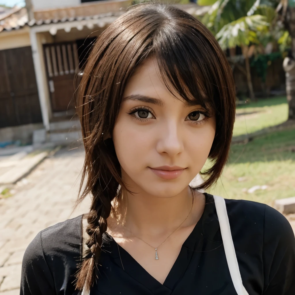 (Sem fundo) garota anime cabelo castanho claro e olhos azuis